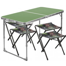 Набор: стол складной и 4 стула дачных складных ССТ-К2, зеленый, принт с дубовыми листьями