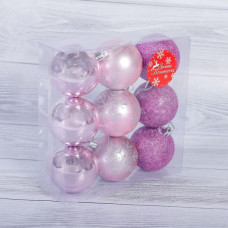 Набор шаров пластик Снежинка d-6 см 9 шт розовый   2356906